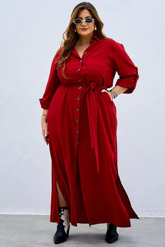 Vestido Longo Plus Size Botões Vinho