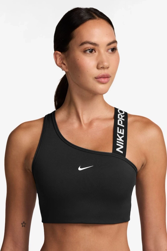 Buy Nike Black Pro Swoosh Asymmetrical Medium Support Padded Sports Bra from the Next UK online shop