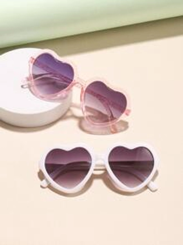 2 Pcs Girl's Little Kids Acrylic Summer Peach Heart Fashion Glasses for Everyday Use