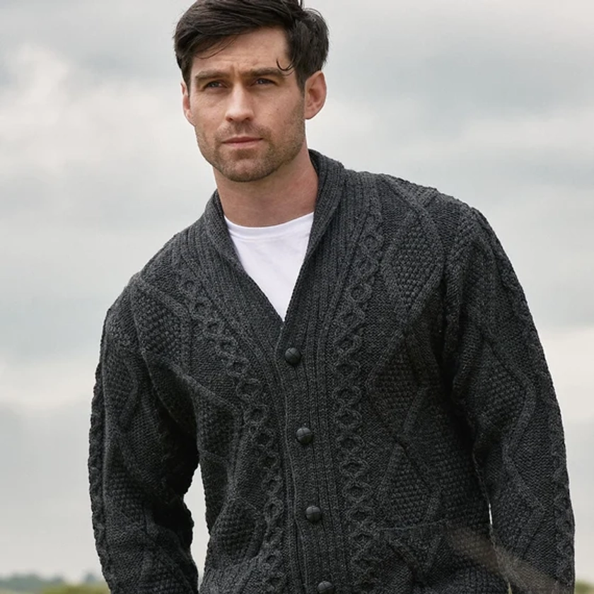 Charcoal Mens Wool Button Cardigan