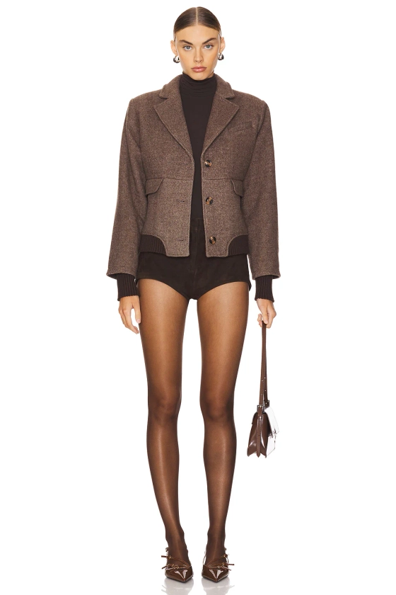 Favorite Daughter The City Bomber Jacket in Chocolate Herringbone | REVOLVE