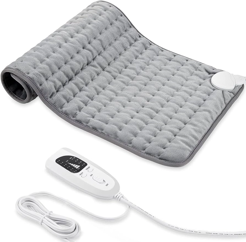 Heating pad, Electric Heat Pad with Automatic Switch-Off and 6 Temperature Levels Heating pad for Back Neck Shoulder Belly Heating Technology - Machine Washable.(Silver Gray, 12" x 24")