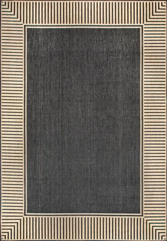 Striped Border Indoor/Outdoor Flatweave Rug | Dark Grey