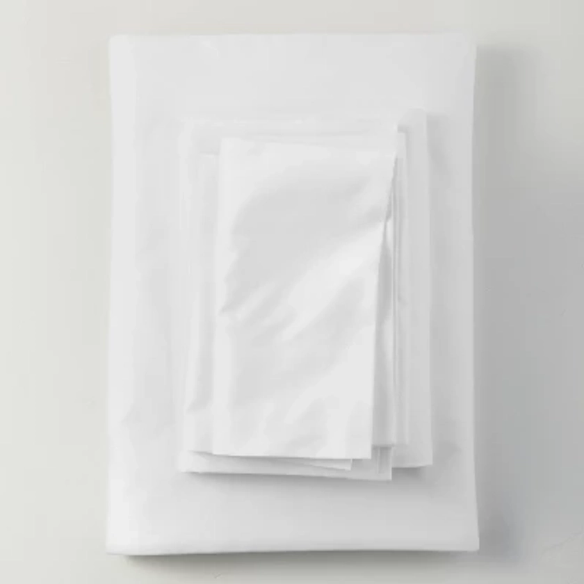 Queen 500 Thread Count Washed Supima Sateen Solid Sheet Set White - Casaluna™