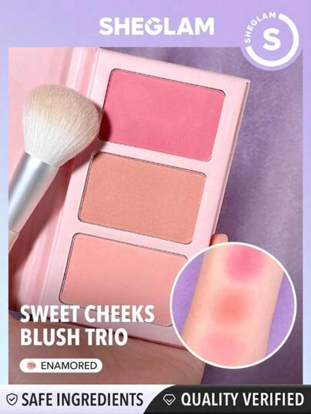 SHEGLAM Sweet Cheeks Blush Trio-Enamored 3-Clolor Powder Blush Palette Long Lasting High Pigment Pore-Less Matte Cheeks All-Day Blusher Black Friday Winter Pink Rosa Blush Xmas Christmas Gift Winter Y2K | SHEIN UK