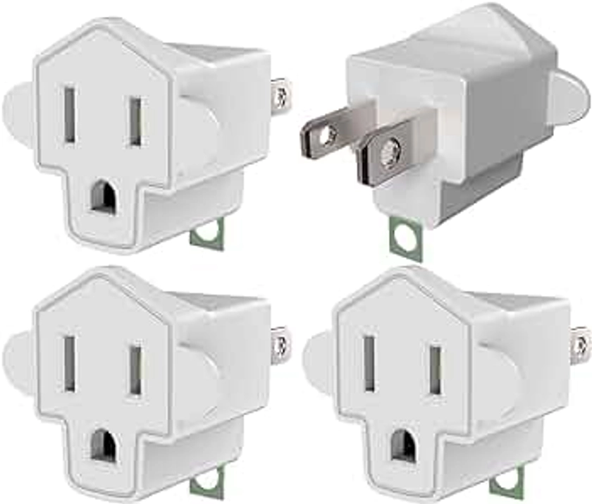 4 Pack ETL Listed Grounding Outlet Adapter, JACKYLED 3-2 Prong Adapter Converter, Portable Fireproof 392℉ Resistant Heavy Duty Wall Outlet Plug for Household Appliances Industrial