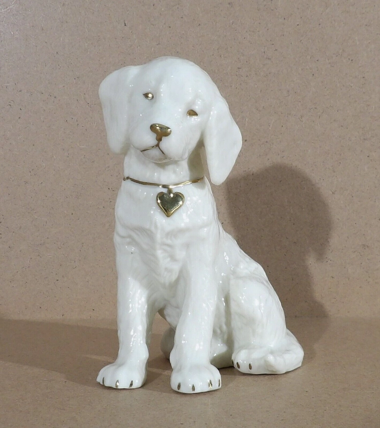 Lenox Porcelain Golden Retriever Puppy Dog Figurine 24K Gold 3.75" Tall