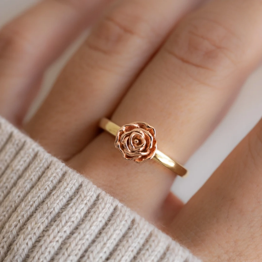 Rose Ring, Flower Ring, Floral Ring, Rose Gold Ring, Dainty Ring, Stacking Ring, Rose Jewelry, Statement Ring, Gift for Her, Christmas Gift - Etsy Canada