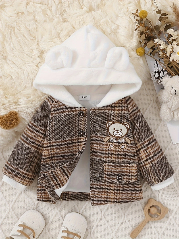 Baby Boys And Girls Cute Bear Pattern Hooded Coat, Kids Casual Hoodie