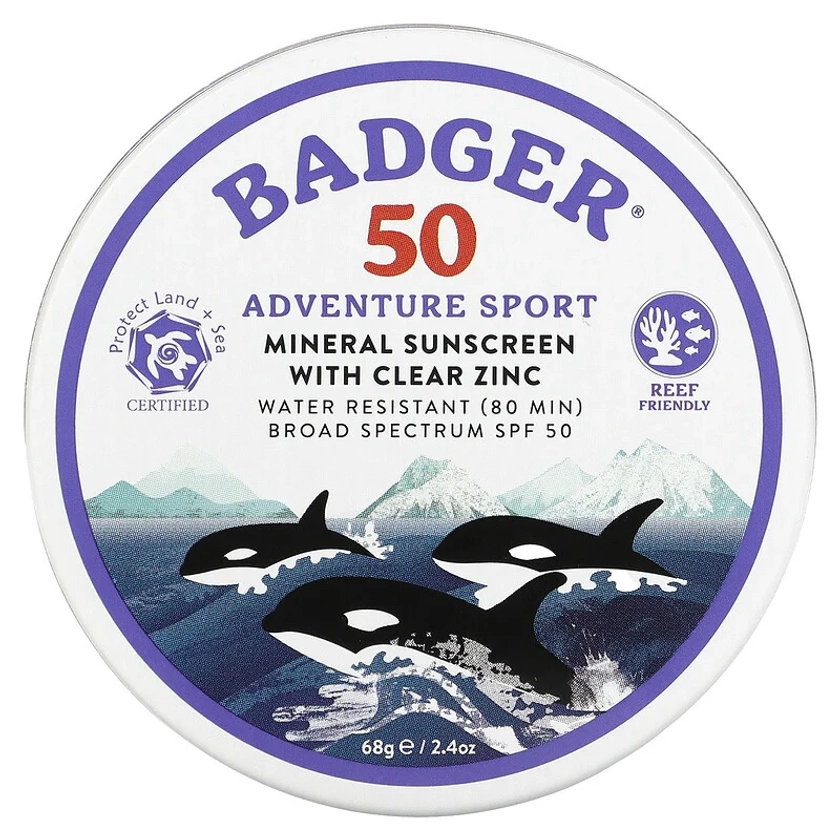 Adventure Sport, Mineral Sunscreen with Clear Zinc, SPF 50, Unscented, 2.4 oz (68 g) 