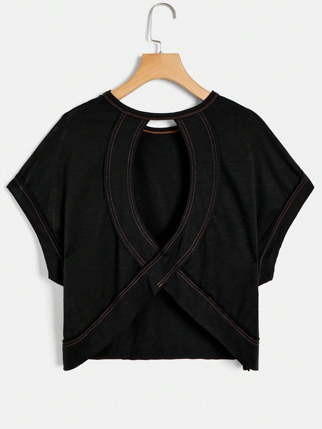 SHEIN Essnce Cut Out Back Crop Tee