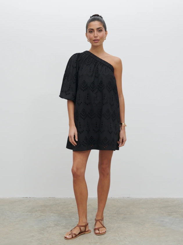 Fawn Broderie Mini Dress - Black