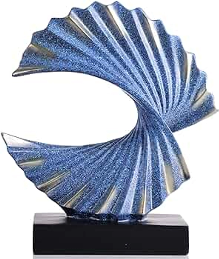 Estatua de resina de ondas azules, escultura de ondas oceánicas, decoración moderna y funky con diseño de ondas, decoración azul, estatua de resina de ondas azules, decoración abstracta moderna, acentos decorativos para gabinetes de oficina, mesa de comedor