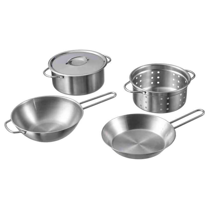 DUKTIG 5-piece toy cookware set, stainless steel colour - IKEA