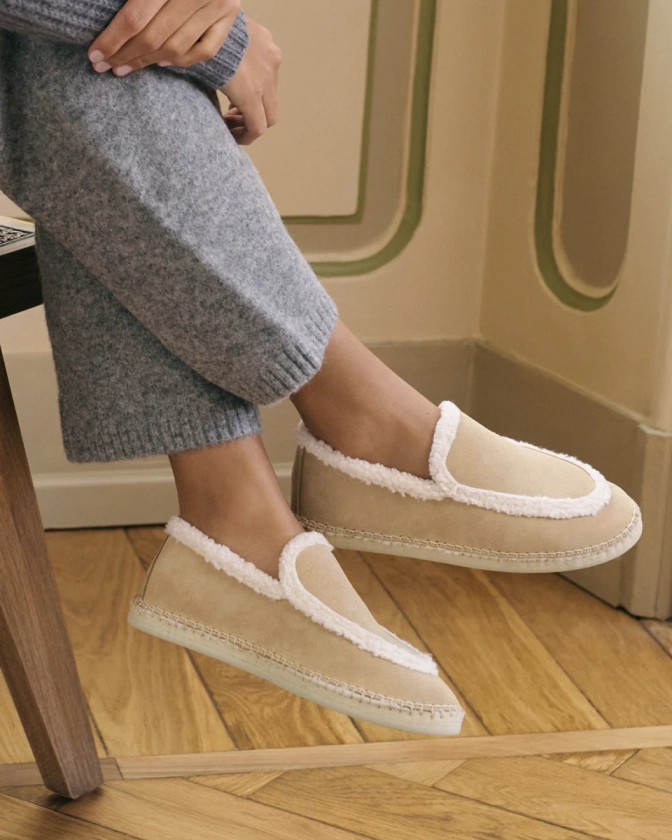 Manebí | Suede Loafers Espadrilles With Fur - Cortina Champagne Beige