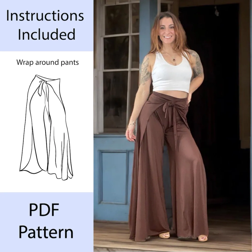 Palazzo Wrap Pants Sewing Pattern, Beginner Pattern, Comfy & Easy Wrap Pants, Palazzo Pants, Summer Wide Leg Pants Women, High Waisted - Etsy UK