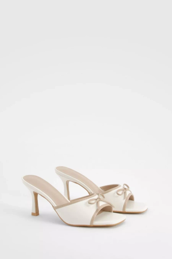 Contrast Bow Detail Heeled Mules 