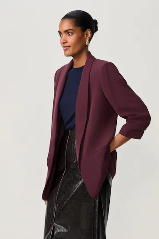 Burgundy Relaxed Ruched Sleeve Blazer