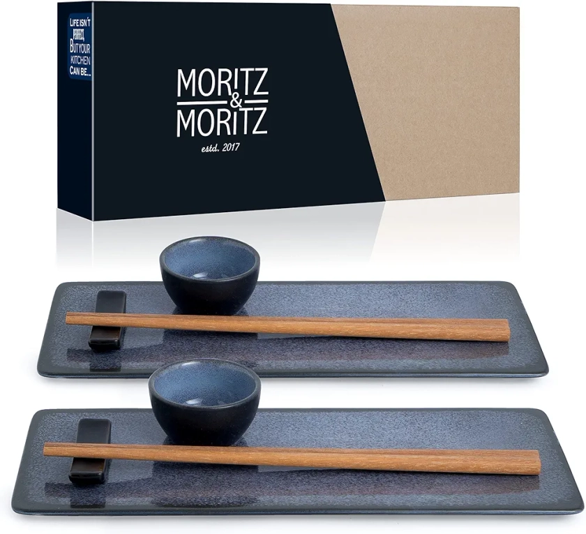 Moritz & Moritz Service Sushi pour 2 Personnes - 10 Pièces - Service a Sushi avec 2x Assiette à Sushi, Bol à Miso, Petits Bols et Baguettes – Set Sushi