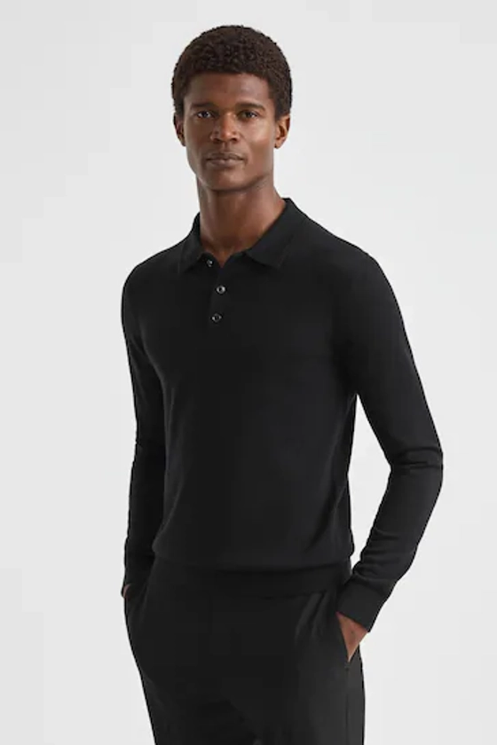 Buy Reiss Black Trafford Merino Wool Polo Shirt from the Next UK online shop