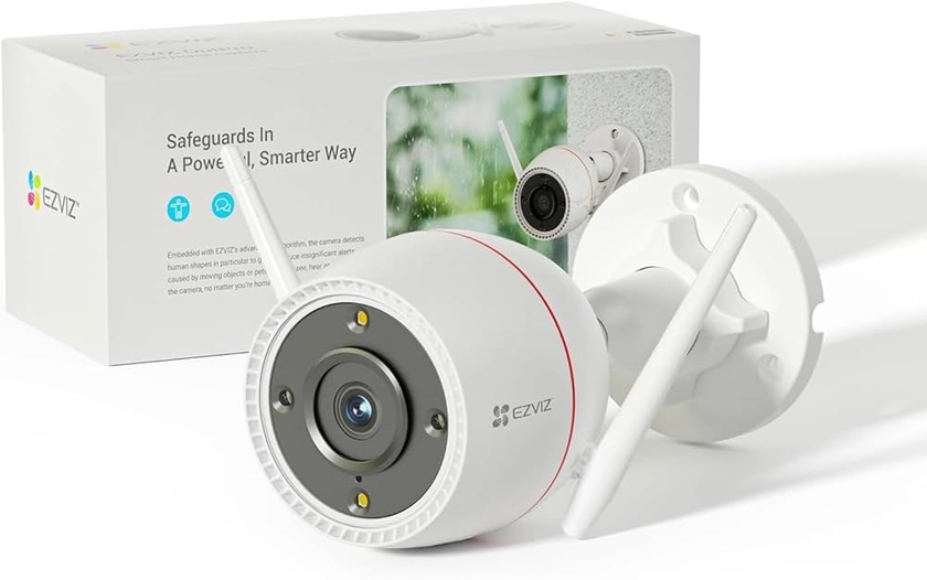 EZVIZ Outpro 2K Caméra Surveillance WiFi Extérieure avec Vision Nocturne en Couleur, Alarme Sirène et Flash, étanche IP67, Détection de Personne, Audio Bidirectionnel, H.265, Compatible Alexa