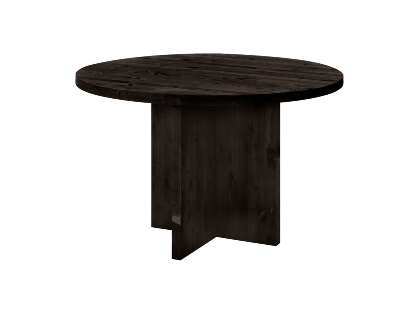 Table à manger ronde en bois de sapin noir de Ø110x75cm