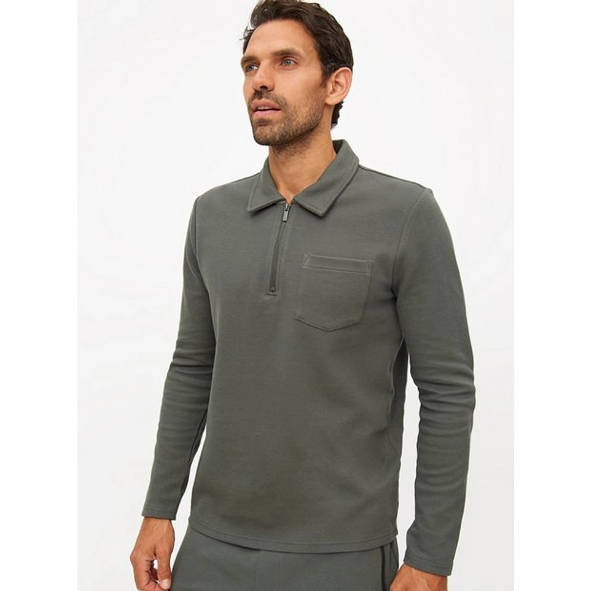 Buy Charcoal Grey Collared Zip Pocket Sweatshirt XXL | T-shirts and polos | Tu