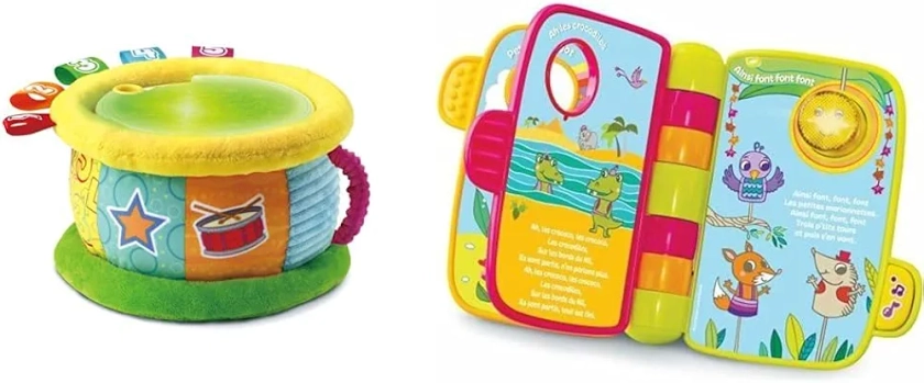 VTech - Tambour Lumi Magique - Jouet Musical Bébé/de 6 Mois à 3 Ans – Version FR & P'tit Livre Enchanté - Mes Premières Comptines, Livre Enfant Parlant et Musical dès 6 Mois - Version FR