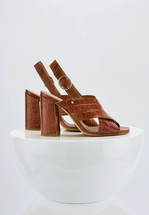 Claudia-Cuir façon Croco Cognac