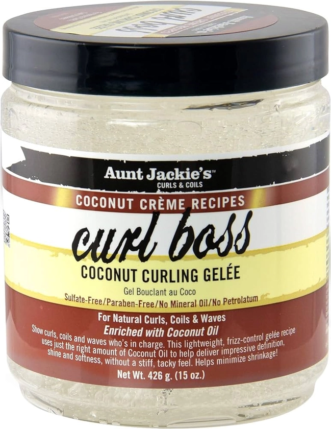 Aunt Jackie's Coconut Crème Recipes Curl Boss Coconut Curling Hair Gel for Naural Curls, Coils and Waves, 15 oz