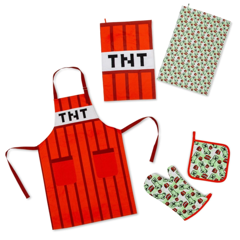 Minecraft Red TNT Kitchen Set | Apron, Oven Mitt, Dish Towels, Pot Holder - Walmart.com