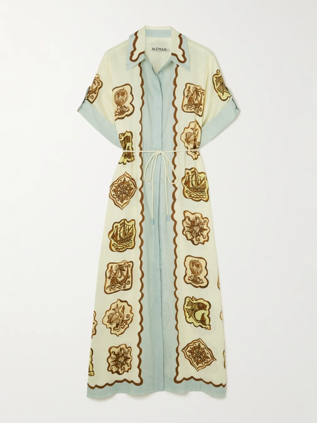 ALÉMAIS Relic belted printed linen midi shirt dress | NET-A-PORTER