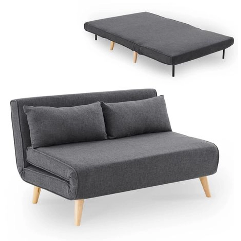 NAMIA - Banquette convertible en tissu gris 2 places