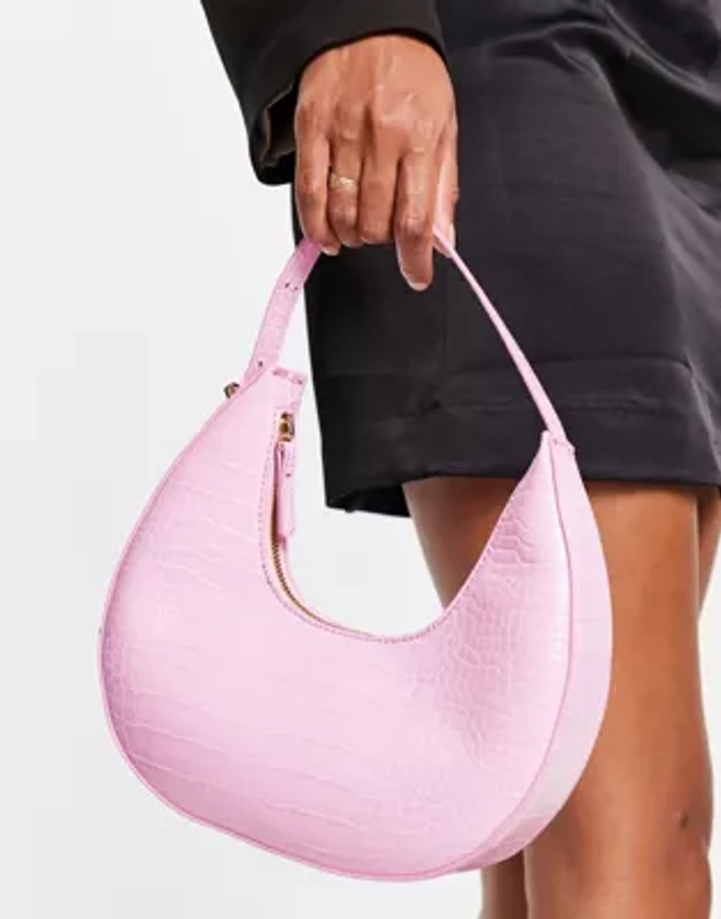 ASOS DESIGN Curve shoulder bag in large scale pink croc