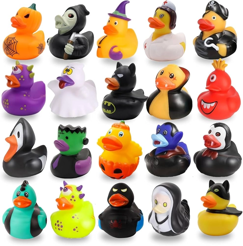 Halloween Party Favors 20PCS Rubber Ducks Bath Toys Assorted Duckies for Kids Halloween Decor Trick or Treat Goodie Bag Fillers Halloween Party Supplies Birthday Gifts Halloween Party Decorations