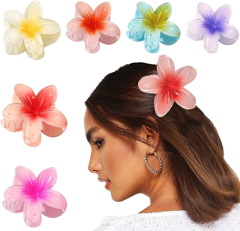 Flower Hair Clip, Nonslip Flower Claw Clips Strong Hold Hawaiian Claw Clip for Medium Thick Hair Hair Claw Clips for Women and Girls (A# 6 PCS)
