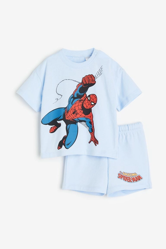 2-piece printed set - Light blue/Spider-Man - Kids | H&M GB