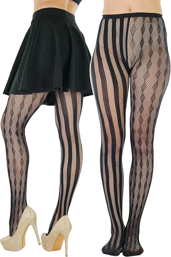 ToBeInStyle Women's Pinstripe Sheer Opaque Striped Tights Vintage Fishnet