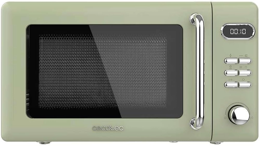 Cecotec Micro-Ondes Digital avec Grill Proclean 5110 Retro Vert. 20 L, 700 W en 5 niveaux, minuterie jusqu'à 60 min, 8 programmes et mode dégivrage, design vert vintage