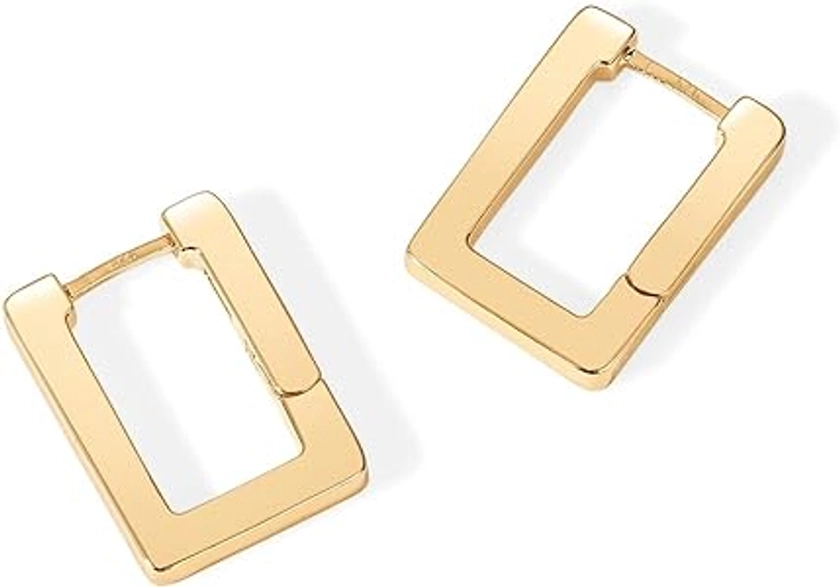 PAVOI 14K Gold Plated 925 Sterling Silver Post Square Hoop Earrings | Geometric Rectangle Gold Hoop Earrings for Women