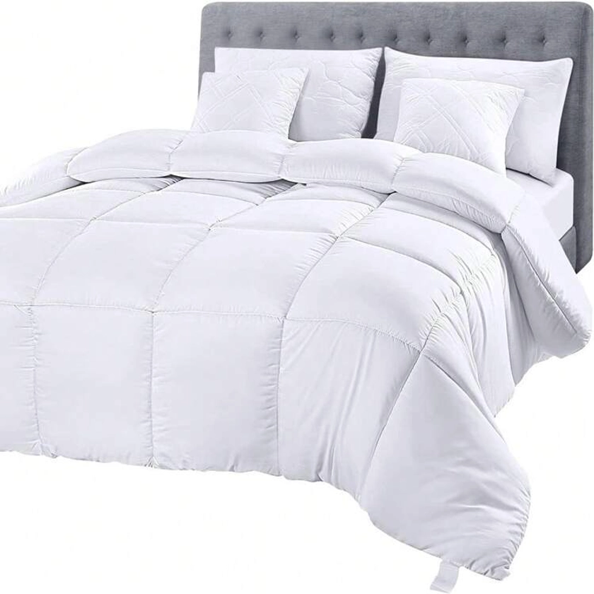 Comforter Duvet Insert, Quilted Comforter With Corner Tabs, Box Stitched Down Alternative Comforter Queen (Light Grey)