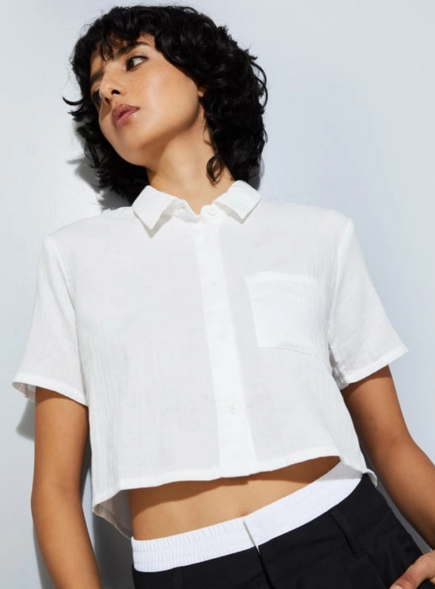 URB_N Women Crinkled Cropped Shirt