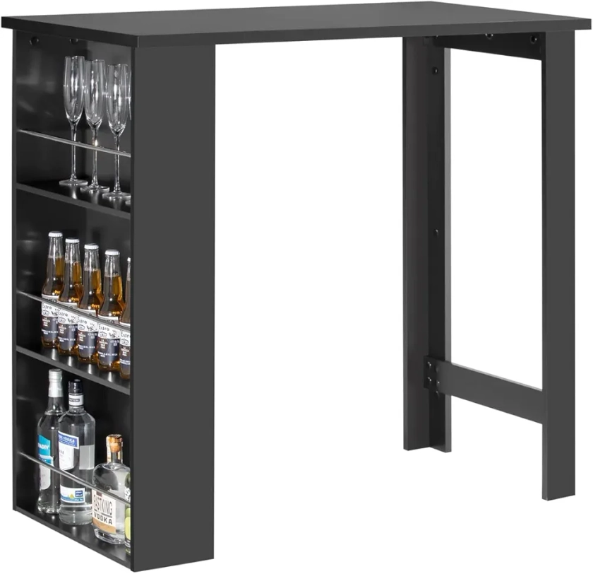 SoBuy FWT17-Sch Table de Bar Mange-Debout Table Haute de Cuisine avec 3 étagères de Rangement – Noir Dimensions : 112 x 106 x 57 cm