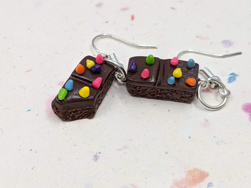 Cosmic Brownie Earrings, Miniature Food Jewelry, Inedible Jewelry, Brownie Charm, Chocolate Brownie Jewelry, Gifts for Foodie, Kawaii - Etsy