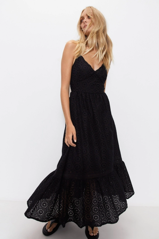 Dresses | Strappy Broderie Maxi Dress | Warehouse