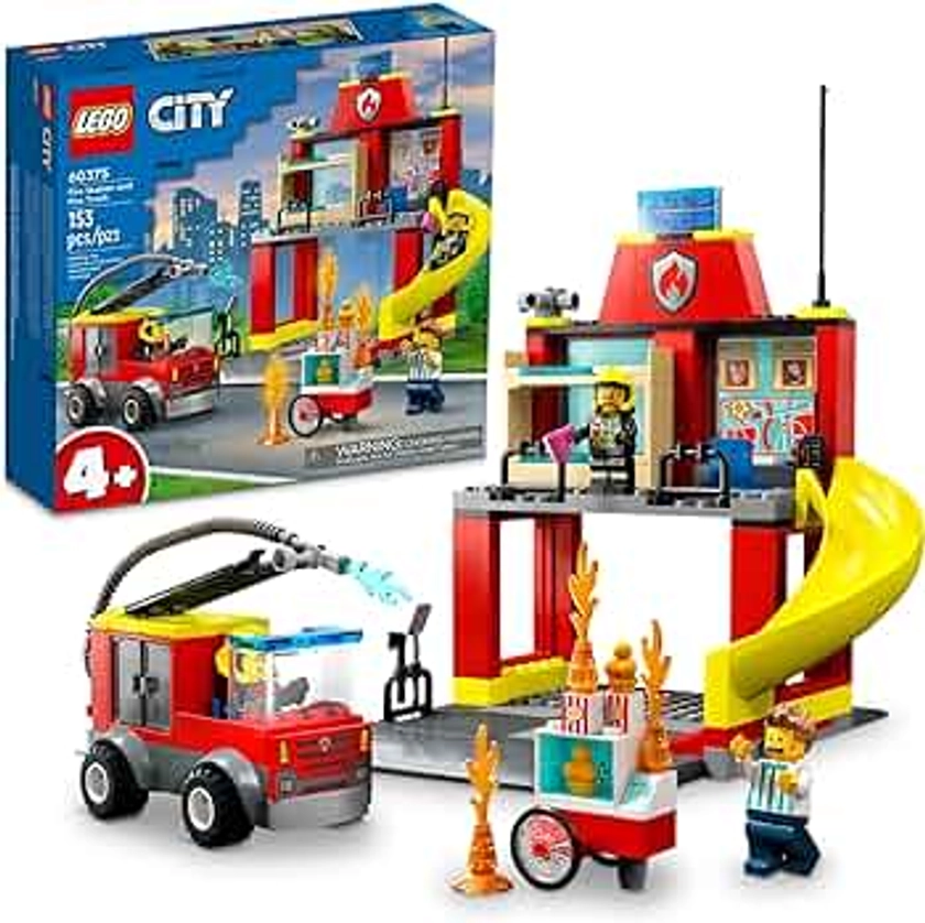 Lego City Fire Station and Fire Engine 60375, Pretend Play Fire Station with Firefighter Minifigures, Educational Vehicle Toys for Kids Boys Girls Age 4+