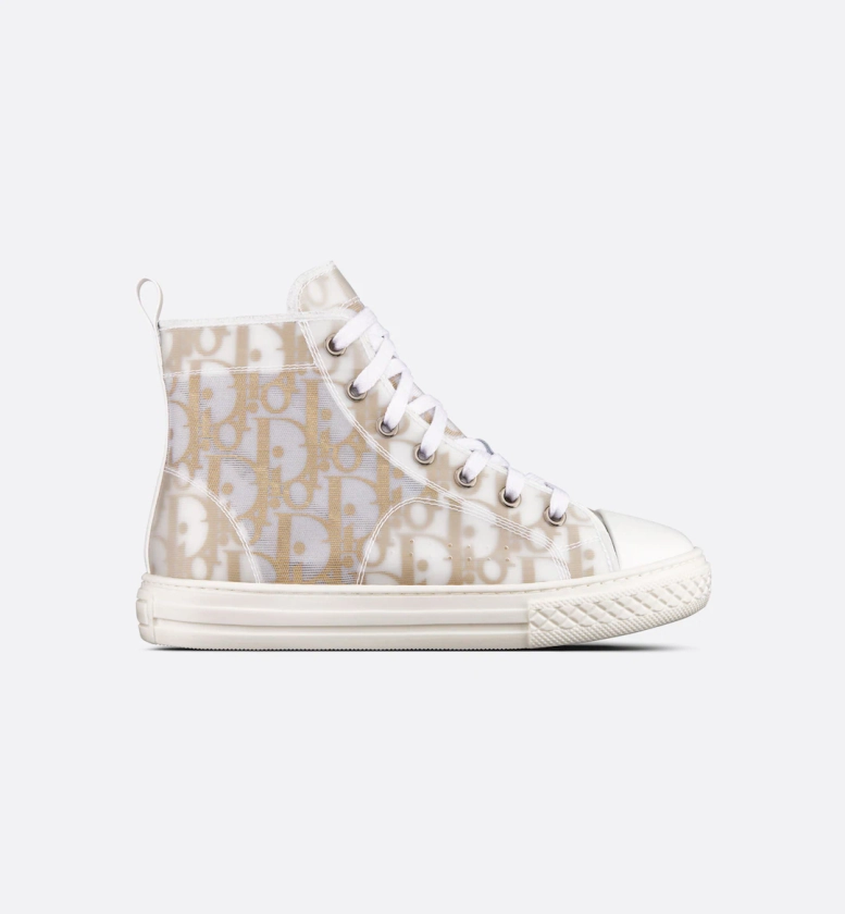 Kid's B23 High-Top Sneaker White and Gold-Tone Dior Oblique Technical Fabric | DIOR