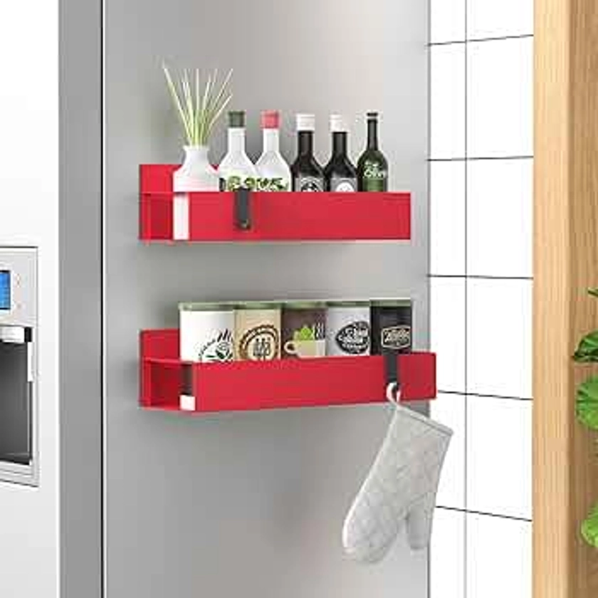 2 Pack Magnetic Spice Storage Rack Organizer for Refrigerator and Oven, Red Fridge Organizers and Storage