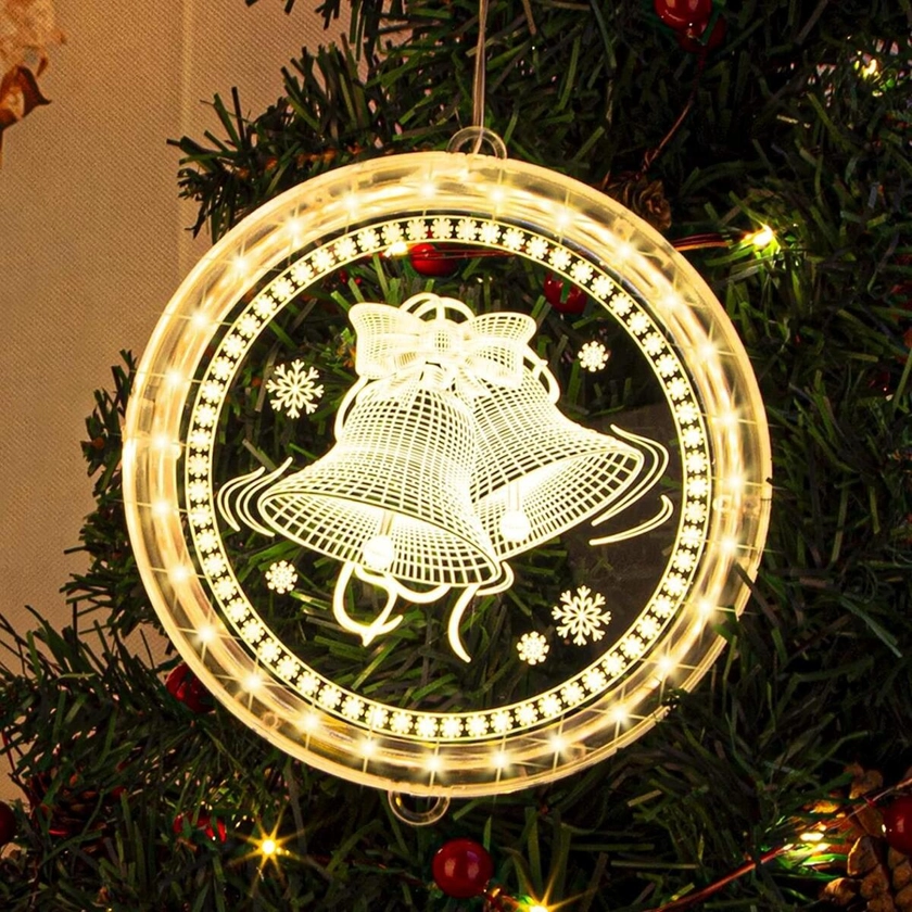 3D CHRISTMAS BELLS LIGHT UP WINDOW ROUND SILHOUETTE SIGN DISPLAY DECORATION