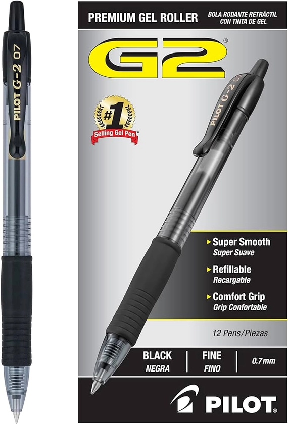 Amazon.com: Pilot, G2 Premium Gel Roller Pens, Fine Point 0.7 MM, Black, Pack of 12 (Dozen Box) : Office Products